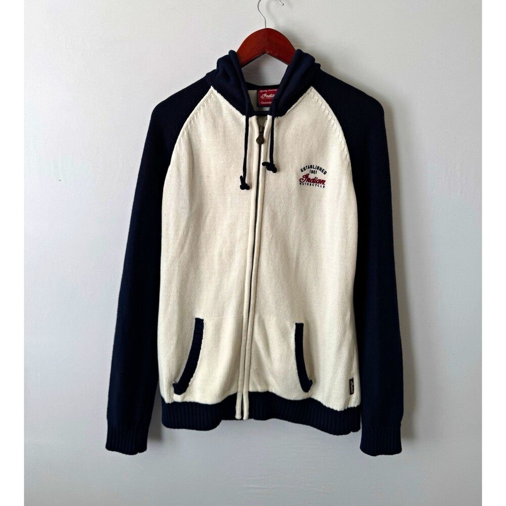 Indian Motorcycle Full Zip Hooded Colorblock Cotton Knit Hoodie Men’s L